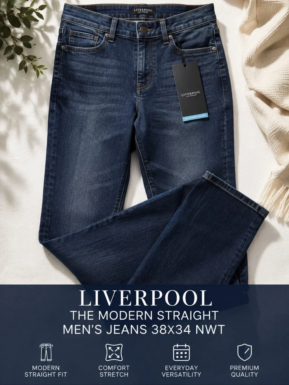Liverpool Modern Straight Men’s Jeans 38x34 Dark Wash Stretch NWT